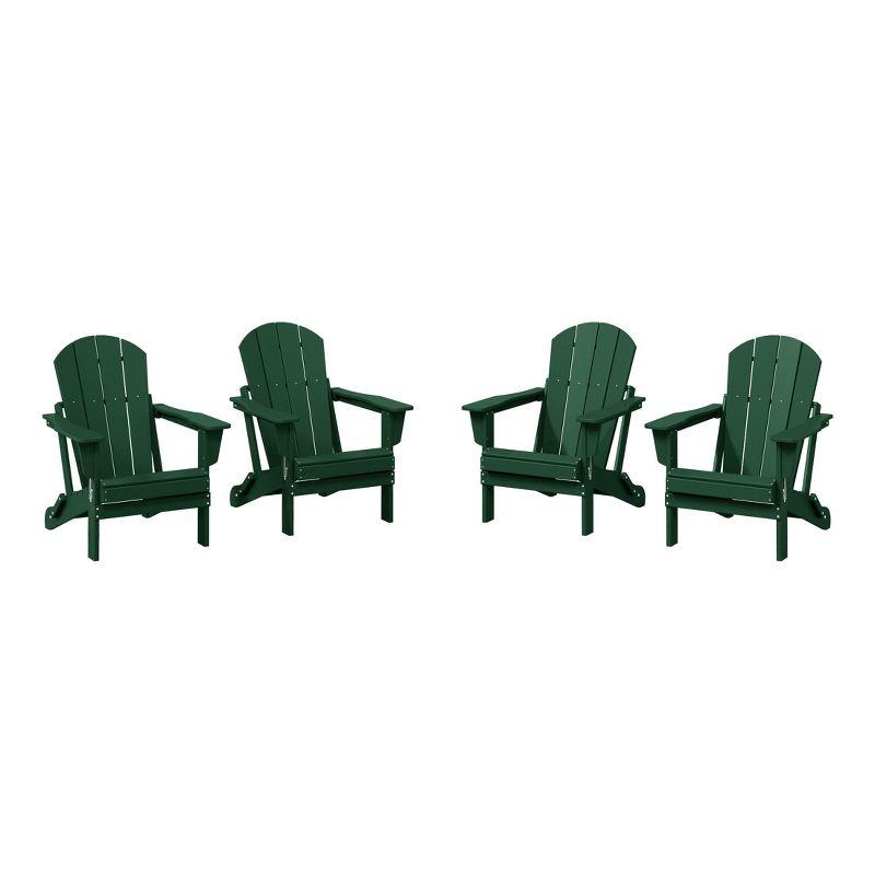 WestinTrends Malibu HDPE Outdoor Patio Folding Adirondack Chair (Set of 4), Dark Green