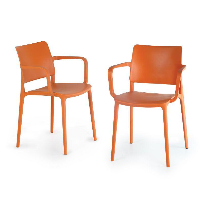 Orange Modern Plastic Resin Stacking Patio Dining Chairs Set