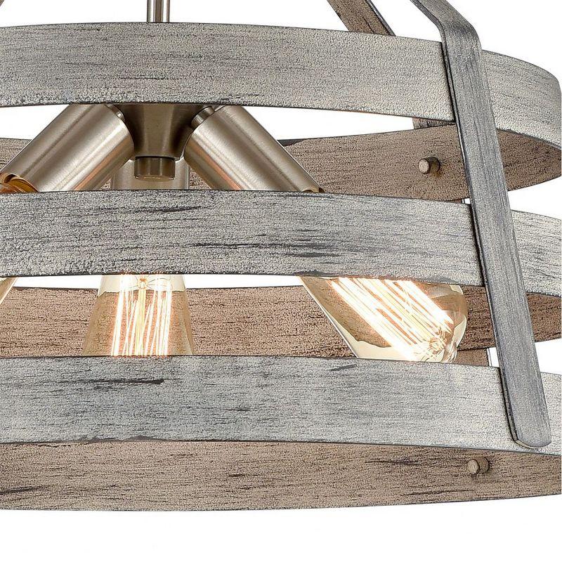 Mini Drum 3-Light Chandelier in Weathered Driftwood and Satin Nickel