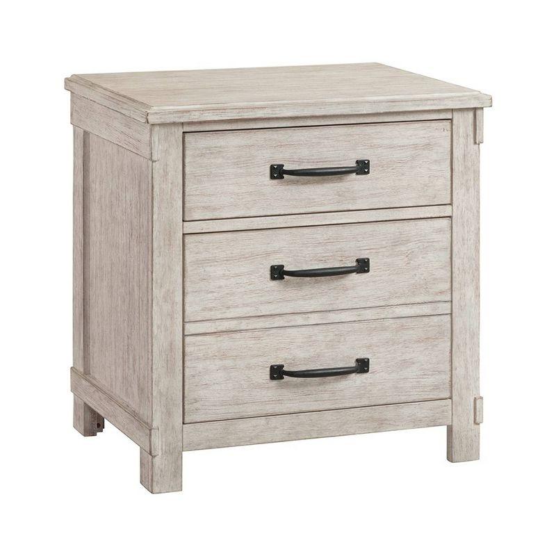 Rustic Off-White 3-Drawer Nightstand with USB Ports