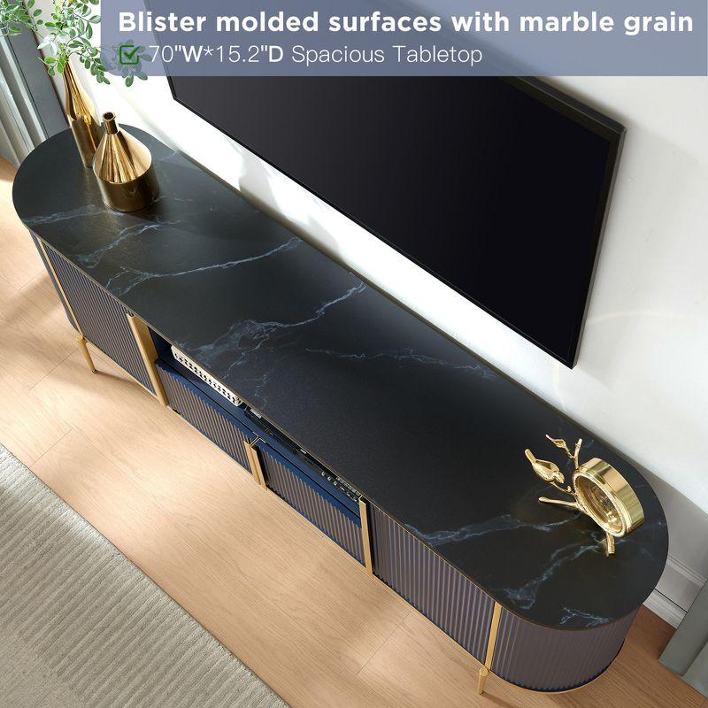 SinCiDo 70" Luxury TV Stand w/Faux Marble Top, Modern TV Console for TVs Up to 80 inches, Navy Blue