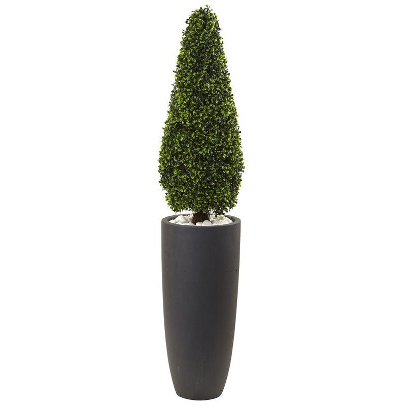 50" Boxwood Topiary with Gray Cylindrical Planter - Nearly Natural: UV Resistant, Indoor & Outdoor Decor