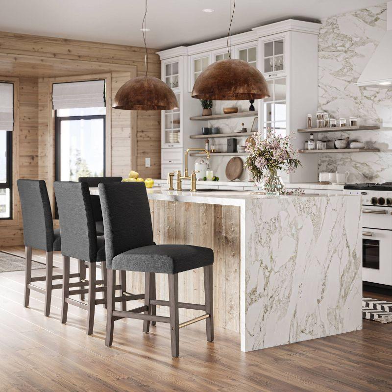 Laura Wooden Counter Height Barstool Dark Gray - CorLiving: Upholstered Parsons Style, Foam-Padded High Back