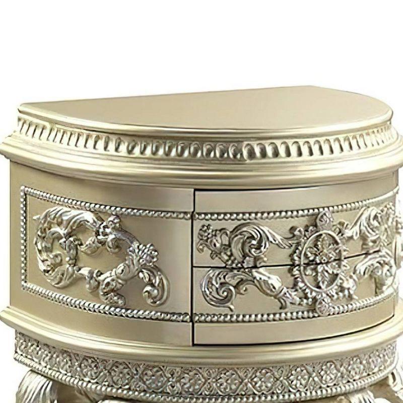 Champagne Silver Vatican Nightstand with Ornate Engravings