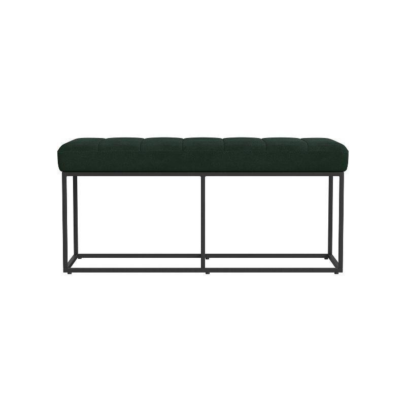 Theodore Deep Green Faux Suede Bench with Metal Base