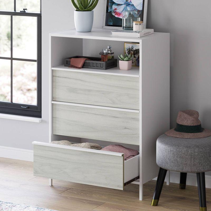 Boulevard White 3-Drawer Chest with Haze Acacia Accents