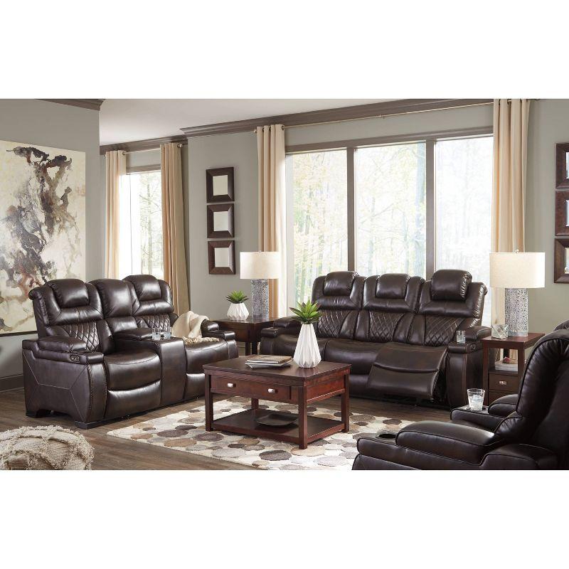 Brown Faux Leather Tufted Reclining Loveseat with Cup Holder