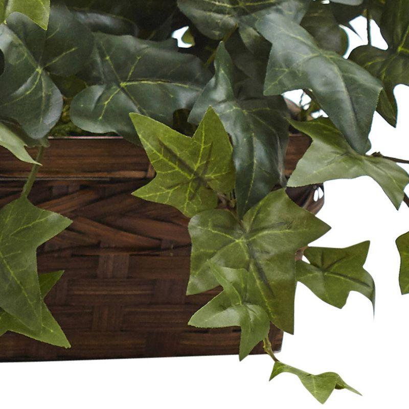 Puff Ivy in Ledge Basket - Nearly Natural: Indoor Decorative Faux Greenery, Wicker Basket Display