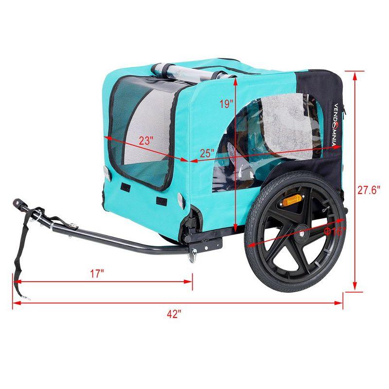 Foldable Light Blue Steel Pet Bicycle Trailer with Rubber Tires