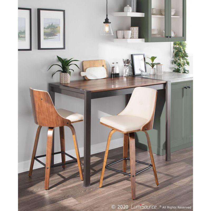 Set of 2 Gianna Upholstered Counter Height Barstools Cream/Walnut - Lumisource: Swivel, Tufted, Wood Legs