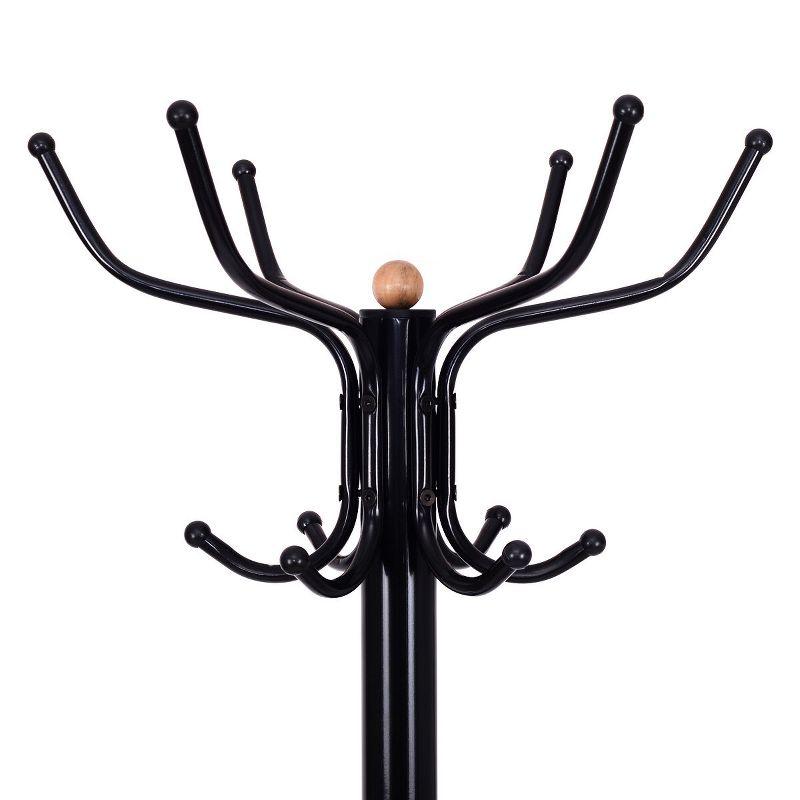 Black Metal Coat Rack with Umbrella Stand and Hooks