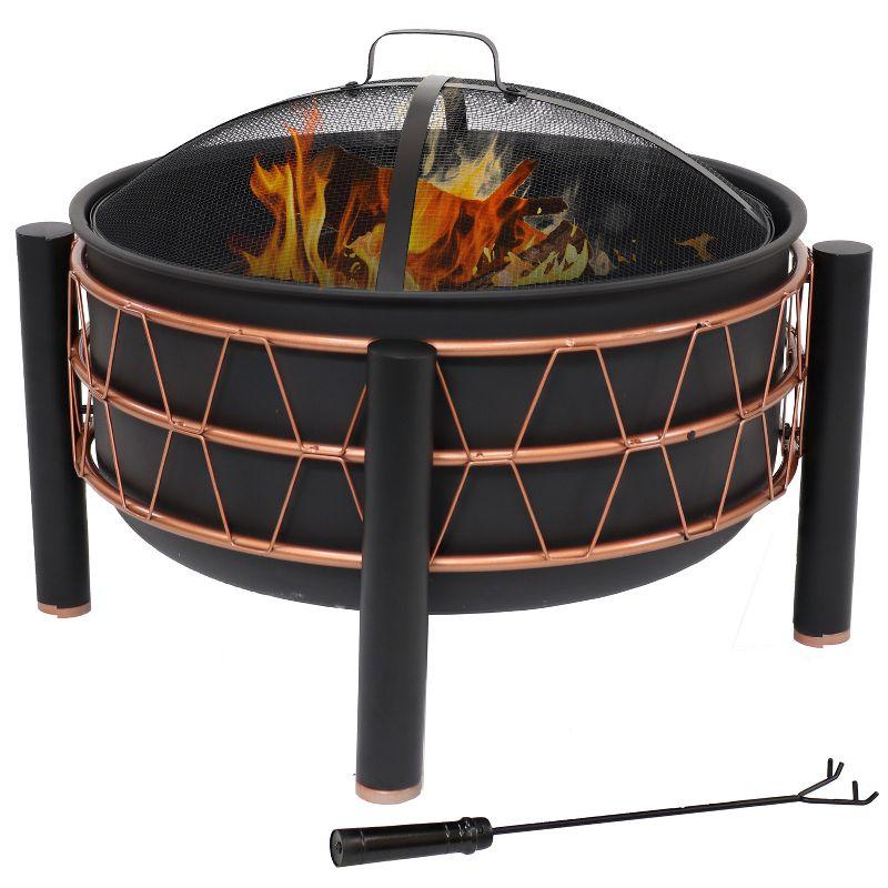 32-Inch Black Steel Fire Pit with Bronze Trapezoid Design