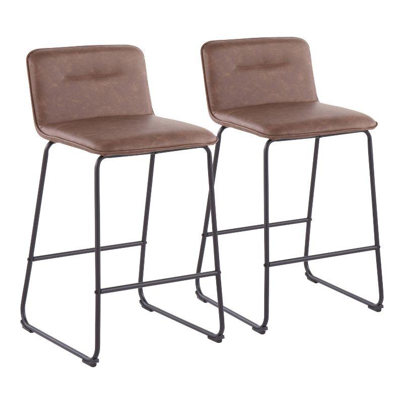 Casper 26'' Black Metal and Espresso Faux Leather Counter Stool Set