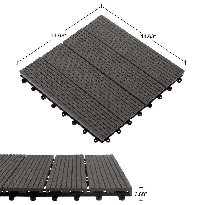 Deck Tiles - 6-Pack Wood Plastic Composite Interlocking Patio Tiles - 5.8SQFT Outdoor Flooring for Balcony, Porch, and Garage by Pure Garden