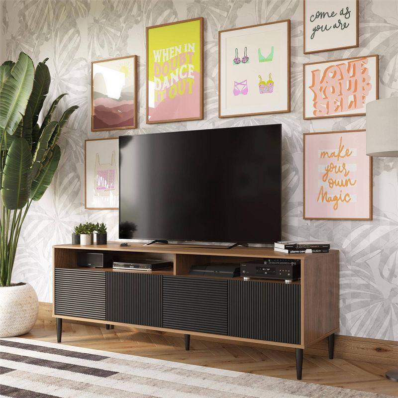 Daphne Walnut and Black Fluted Media Console with Cabinet