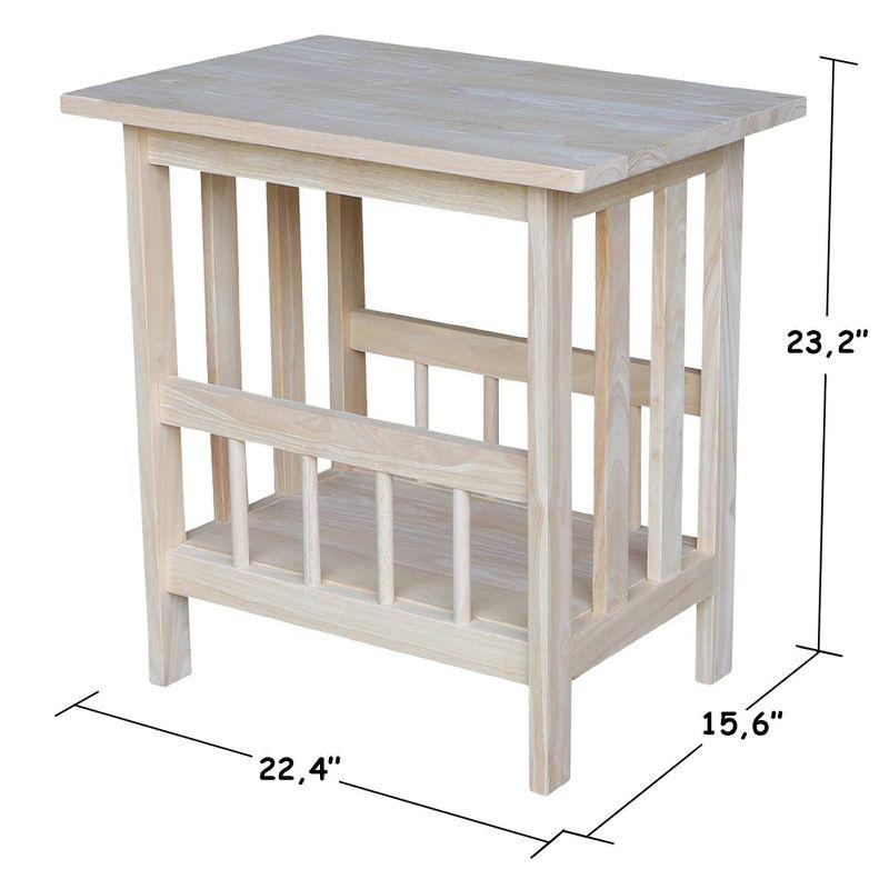 Mission Magazine End Table Unfinished - International Concepts: 22" Wide Hardwood Side Table with Storage Shelf