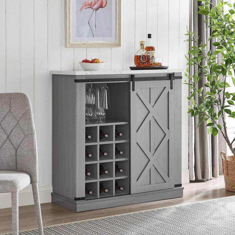 Gray Wood Buffet Bar Cabinet with Sliding Barn Door