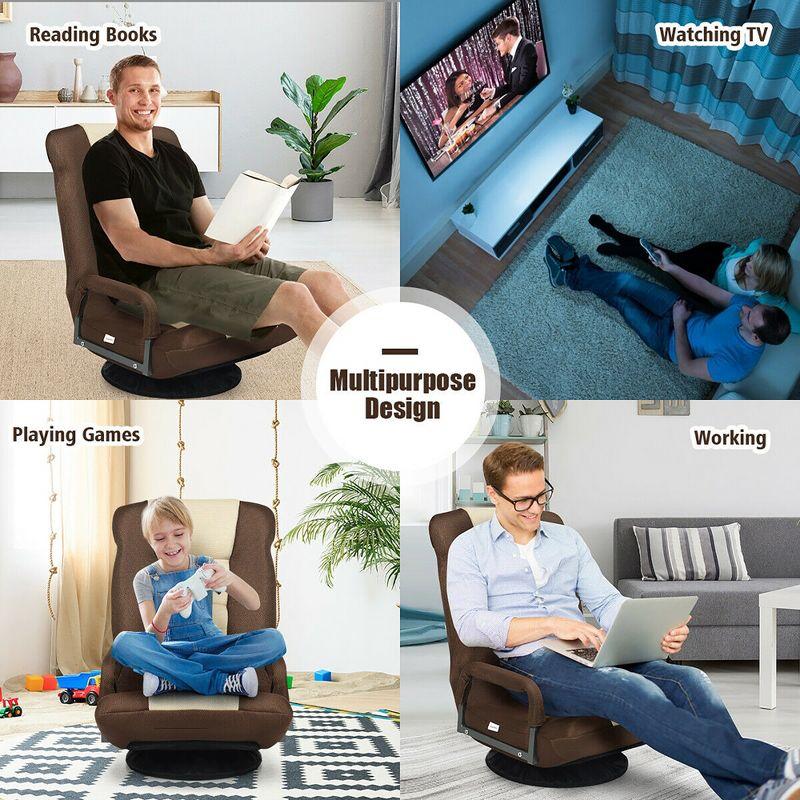 Costway 360-Degree Swivel Gaming Floor Chair with Foldable Adjustable Backrest Brown