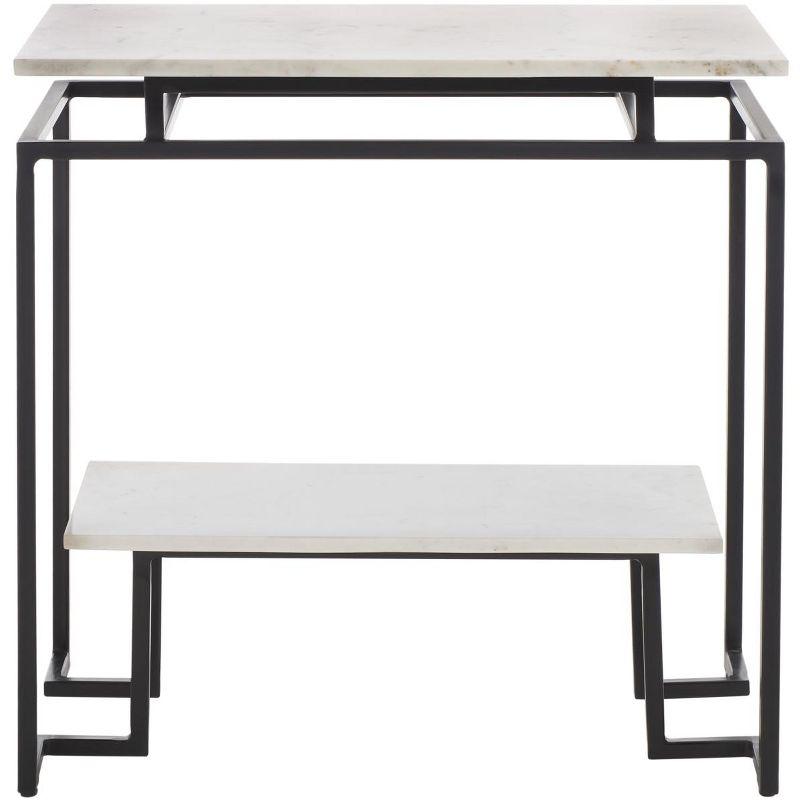 Guernica 24" White Marble and Black Metal Accent Table