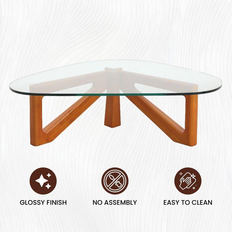 LeisureMod Imperial Collection Triangular Glass Top Coffee Table with Glossy Ash Wood Base for Home, Living Room, Office