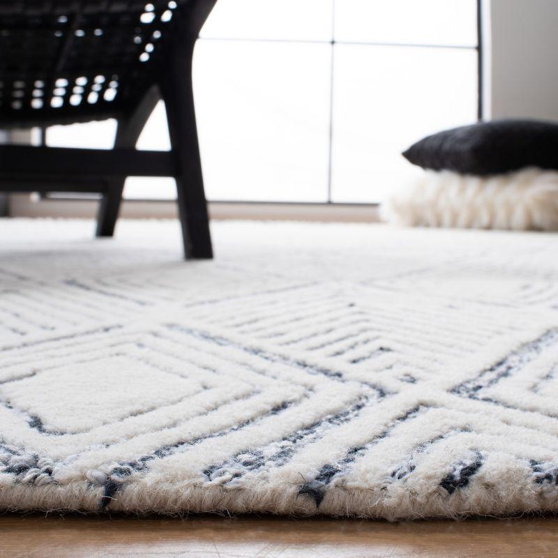 Ivory and Charcoal Abstract Handmade Wool Runner Rug