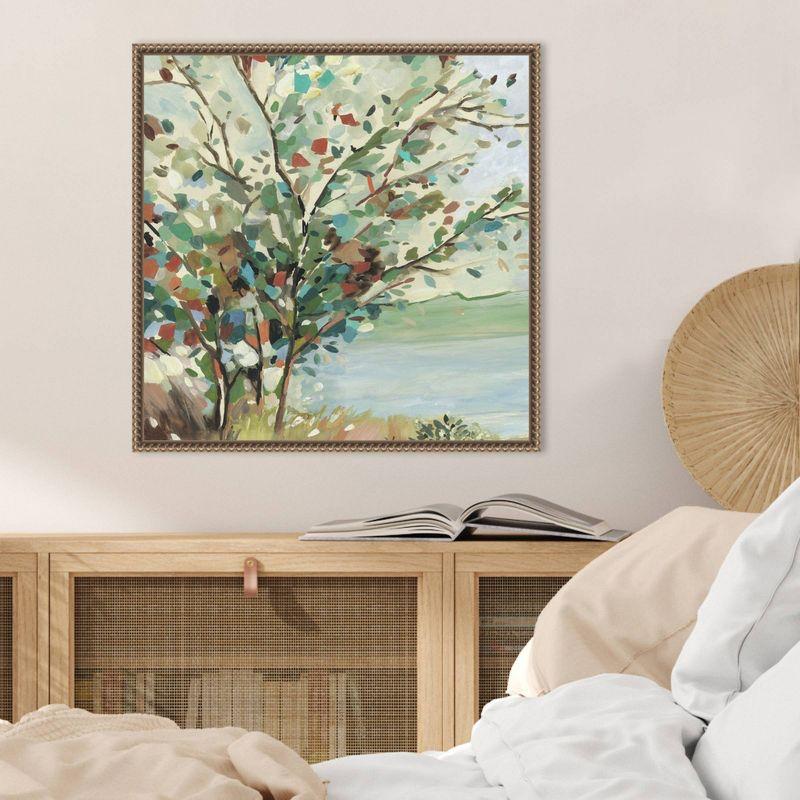 Vibrant Tree Branch Landscape Canvas Print with Brown Frame