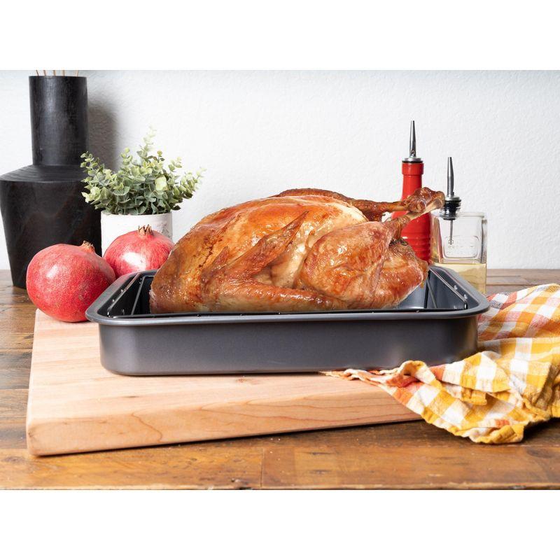 16.5-Inch Black Non-Stick Carbon Steel Roasting Pan with V-Rack