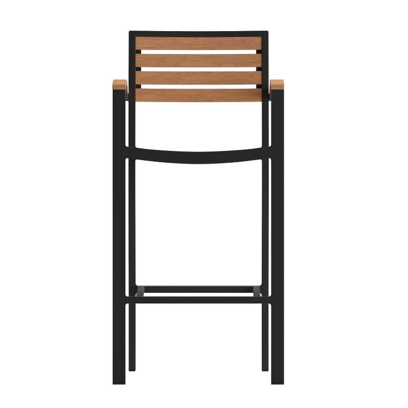 Flash Furniture Lark Commercial Grade Bar Height Stool with Arms, All-Weather Outdoor Bar Stool with Faux Wood Poly Resin Slats and Aluminum Frame