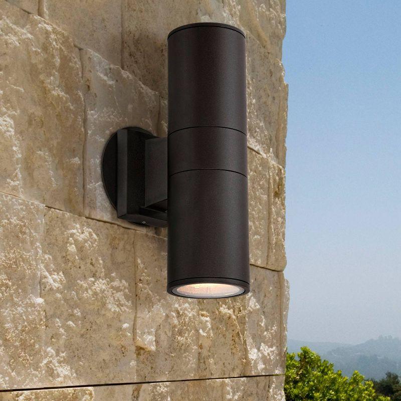 Possini Euro Design Ellis Modern Outdoor Wall Light Fixture Black Cylinder Up Down 11 3/4" for Post Exterior Light Barn Deck Post Light House Porch