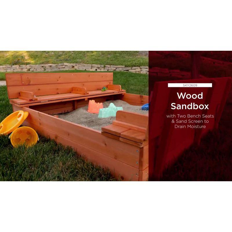 Best Choice Products 47x47-Inch Kids Wooden Outdoor Sandbox w/ 2 Foldable Bench Seats, Sand Protection, Liner