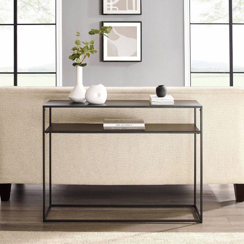 Braxton Console Table Matte Black - Crosley: Slim Steel Sofa Table, Industrial Modern Style, Open Shelf