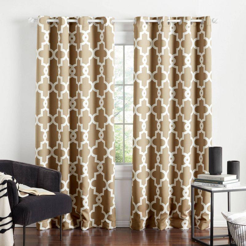 Set of 2 Ironwork Sateen Woven Room Darkening Window Curtain Panels - Exclusive Home