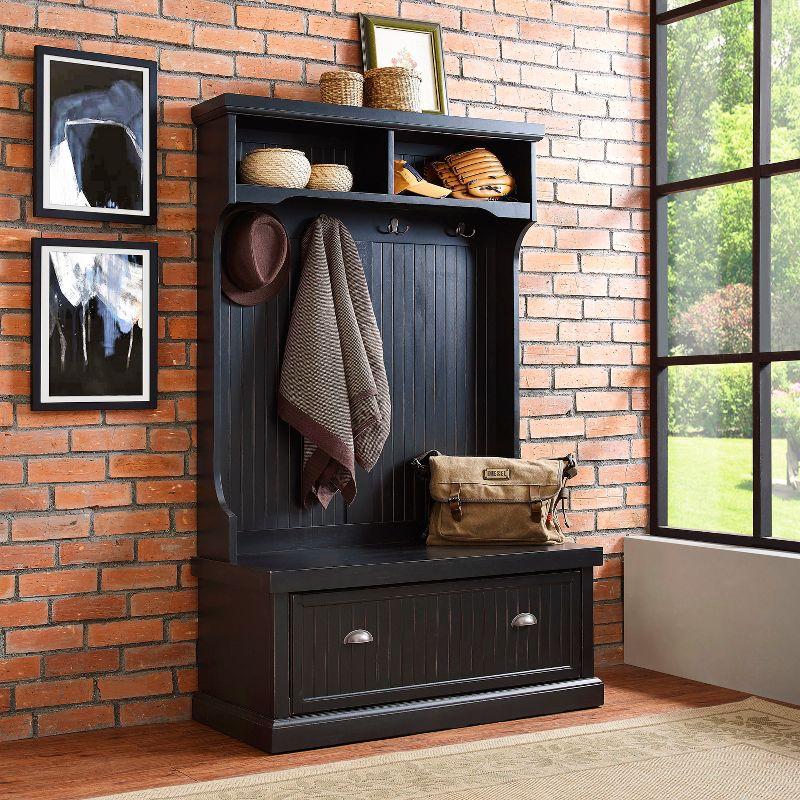 Distressed Black Poplar and Birch Hall Tree with Bench and Storage