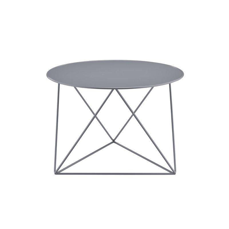 Epidia Accent Table Gray - Acme Furniture: Modern Round Metal Base, 17" Height, Powder-Coated Finish