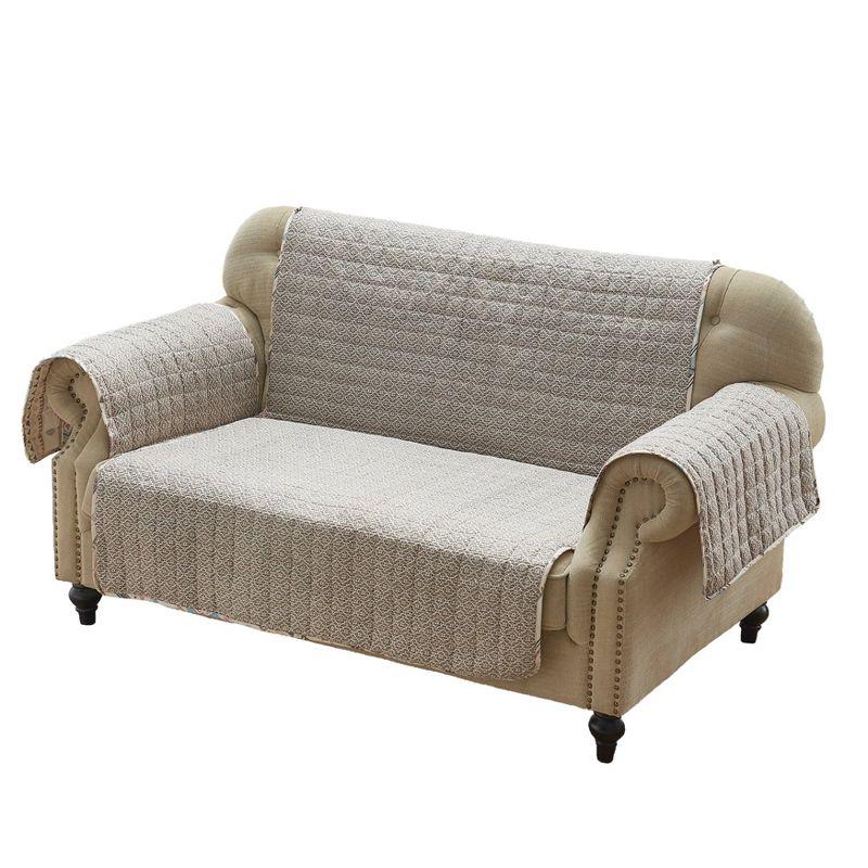 Reversible Phoenix Loveseat Furniture Protector Slipcover Tan: Pet-Friendly, Machine Washable - Greenland Home Fashions