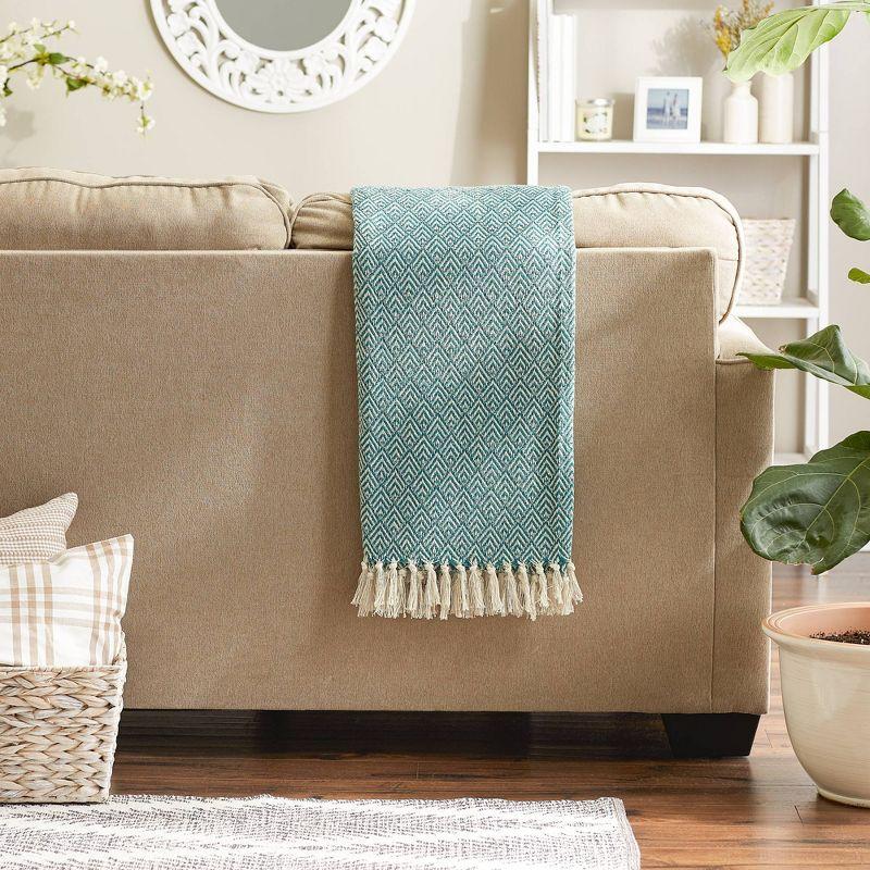 Aqua Diamond Cotton Throw Blanket 50"x60" with Fringe Detail