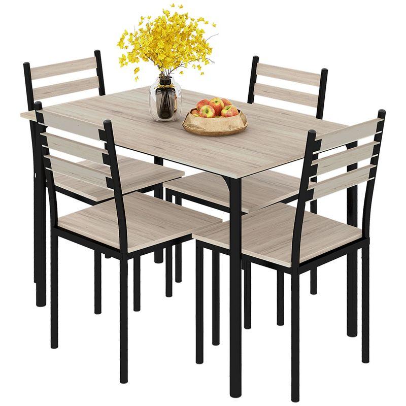 HOMCOM Modern 5-Piece Wooden Counter Dining Kitchen Table Set, 1 Table 4 Chairs Metal Legs, Suitable For Outdoors, gray