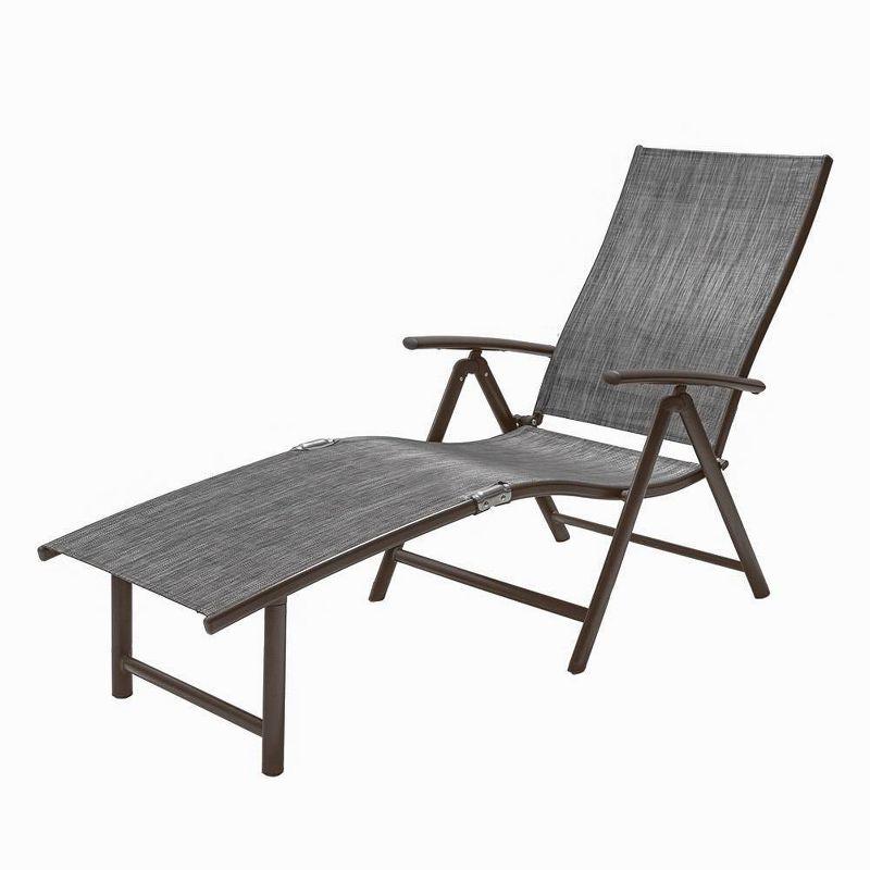 Outdoor Aluminum Adjustable Chaise Lounge - Black/Gray - Crestlive Products