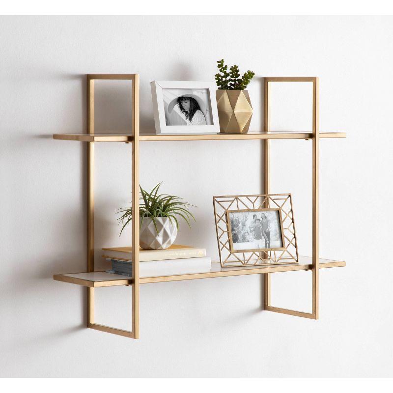 Kate & Laurel All Things Decor 30" x 24" Leigh Wood and Metal Wall Shelf White: MDF Floating Wall Shelves, 2-Tier