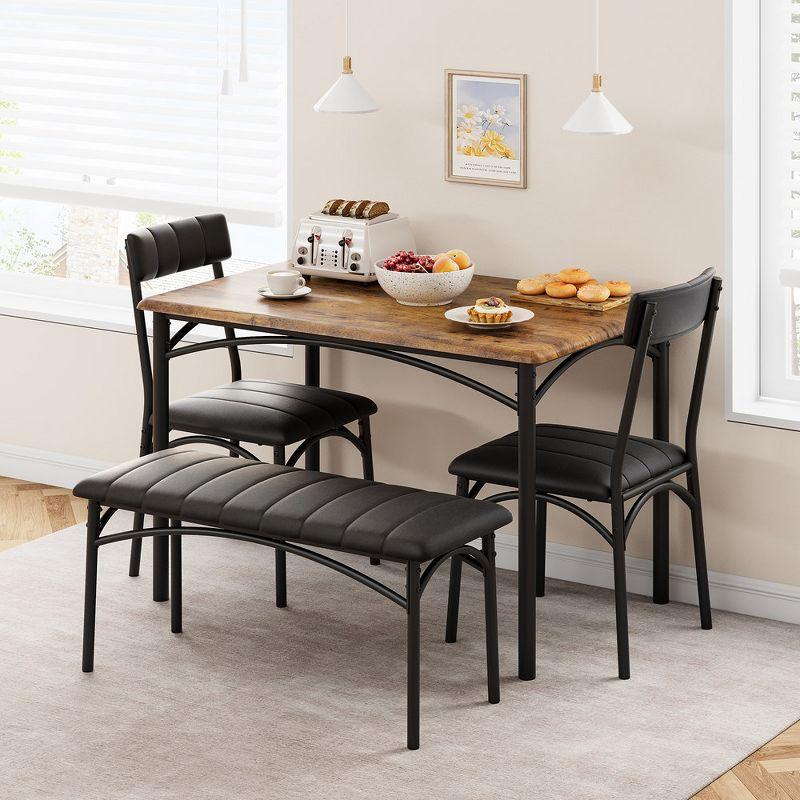 Garvee 4-Person Dining Set, Upholstered Chairs & Bench, Rectangular Kitchen Table Set for Small Space, Apartment, Home, Studio, Rustic Brown