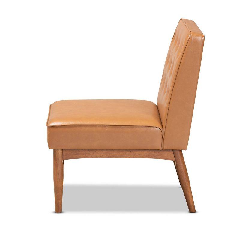 Riordan Wood Dining Chair Tan/Walnut Brown - Baxton Studio: Faux Leather Upholstery, Spot Clean, Armless Design