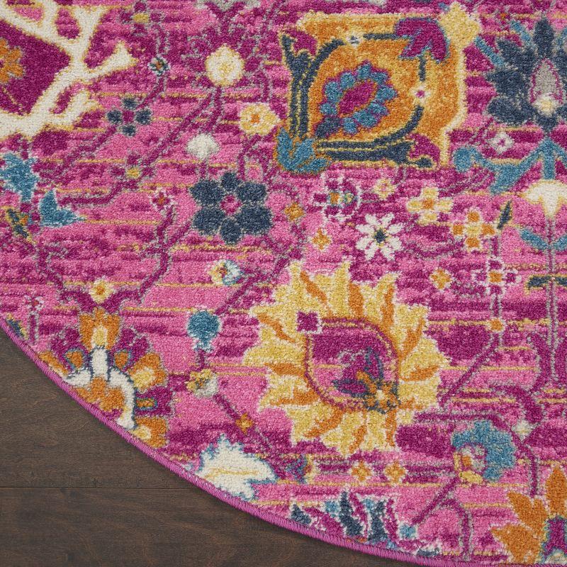 Fuchsia Floral Power-Loomed Round Synthetic Rug - 5'3"