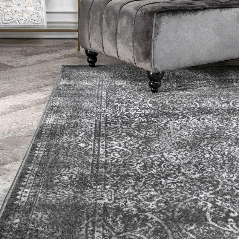 Elegant Dark Gray 9' x 12' Synthetic Oriental Area Rug