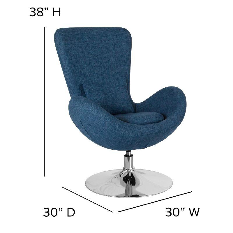 Merrick Lane High-Back Egg Style Lounge Chair in Blue Fabric Upholstery With 360° Swivel Chrome Base