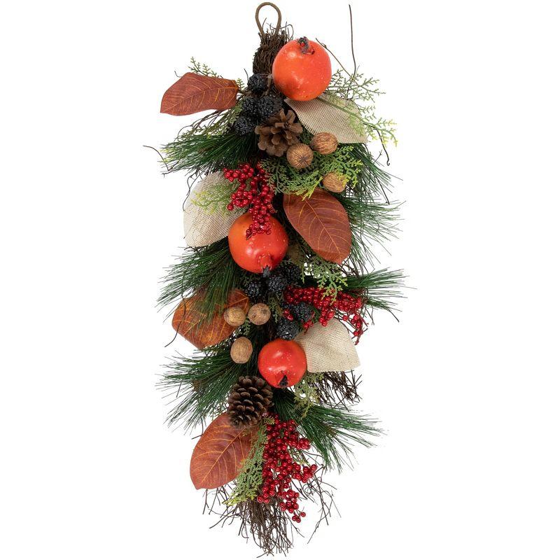 Autumn Elegance Burlap Pine Cone & Berry Fall Teardrop Swag - 32"