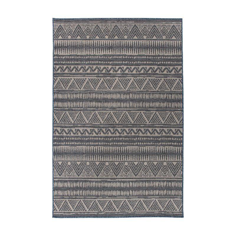 Bohemian Bliss Blue Geometric 5' x 7' Easy-Care Outdoor Rug