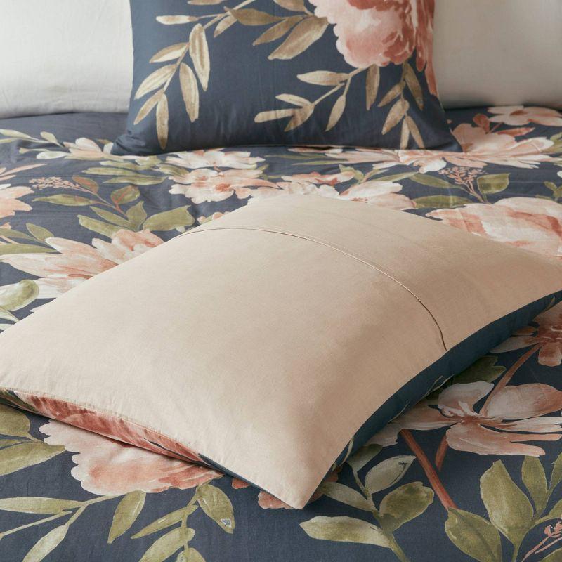 Camillia Navy Floral Cotton Full/Queen Duvet Cover Set