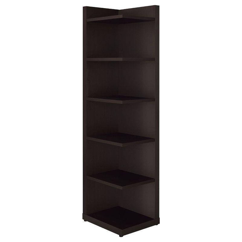 71" Modern 6 Shelf Corner Bookcase Cappuccino - Coaster: Laminated Melamine Veneer, Fixed Shelves, Meets Safety Standards