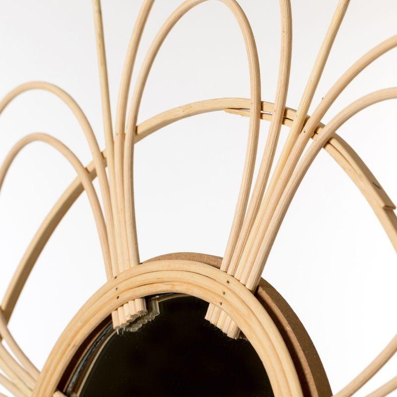 Vintiquewise Decorative Flower Shape Woven Rattan Wood Round Modern Hanging Wall Mirror