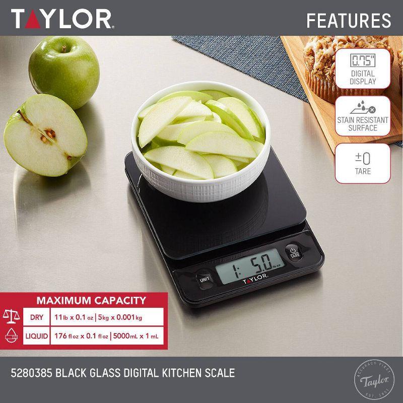 Taylor Digital Kitchen Glass Top 11lb Food Scale Black